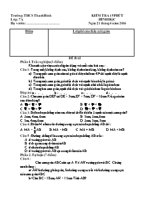 Kiểm tra 15 phút Hình học 7 - Trường THCS Thanh Bính